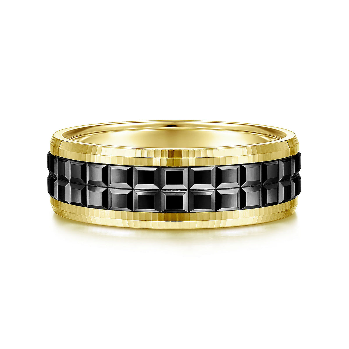 14K Yellow Gold Cubic Men&#39;s Wedding Band