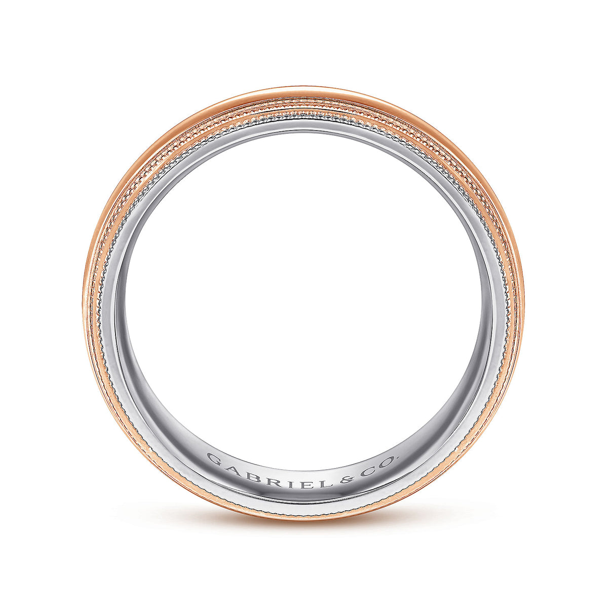 14K White-Rose Gold High Polish Men&#39;s Wedding Band with Milgrain Edge