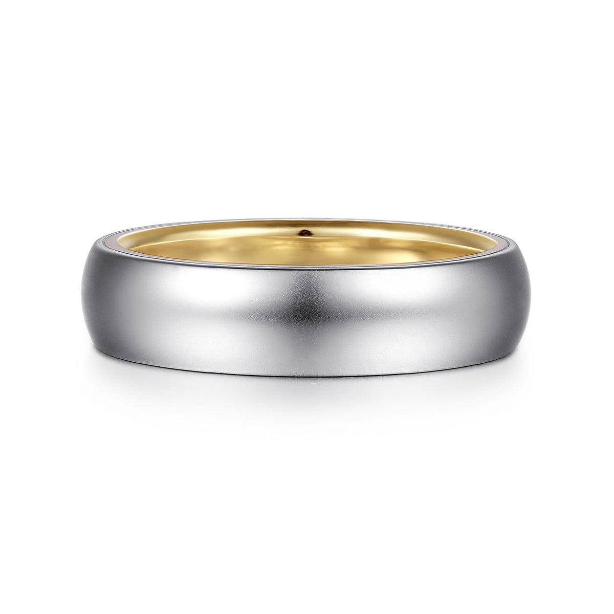 14K White-Yellow Gold 6mm Mens Wedding Band in Sand Blast Finish