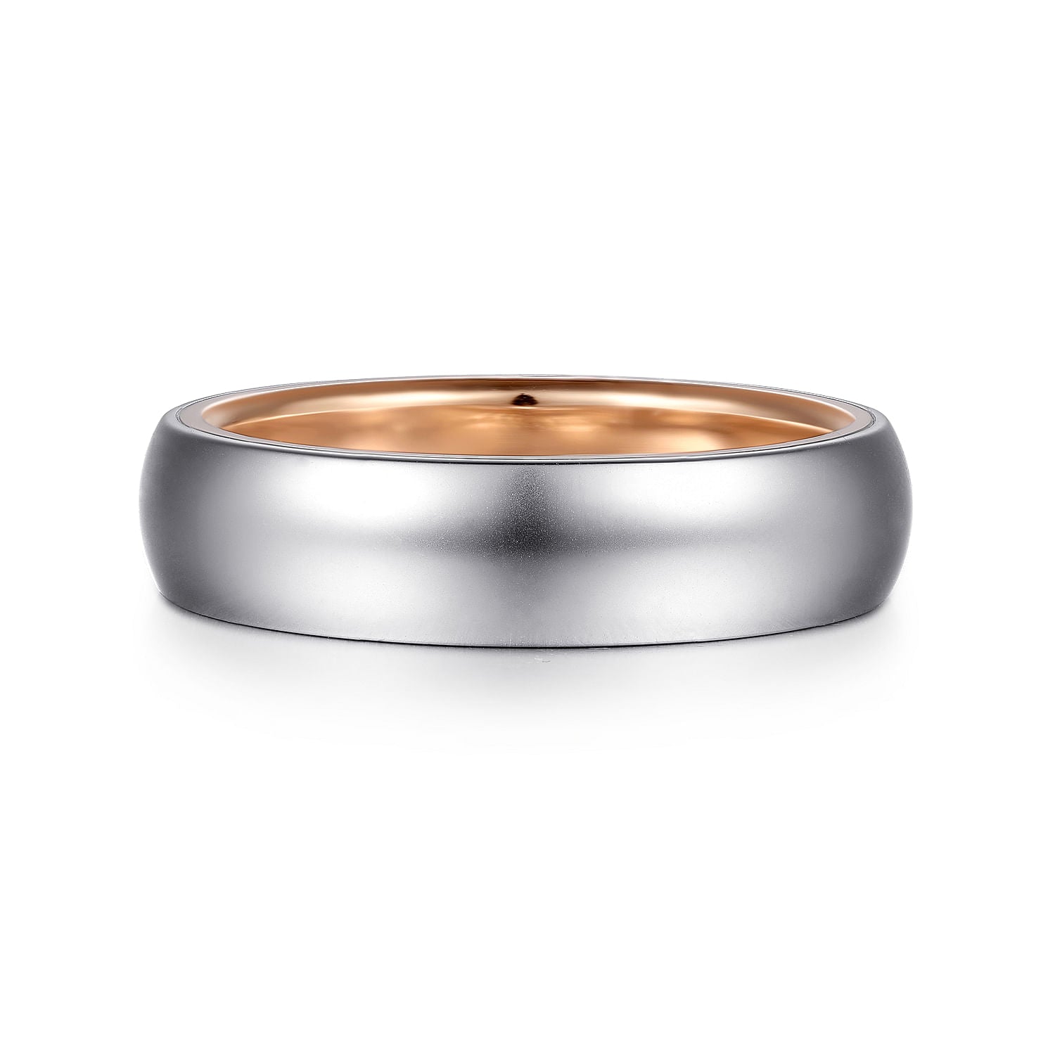 14K White-Rose Gold 6mm - Two Tone Men's Wedding Band in Sand Blast Finish