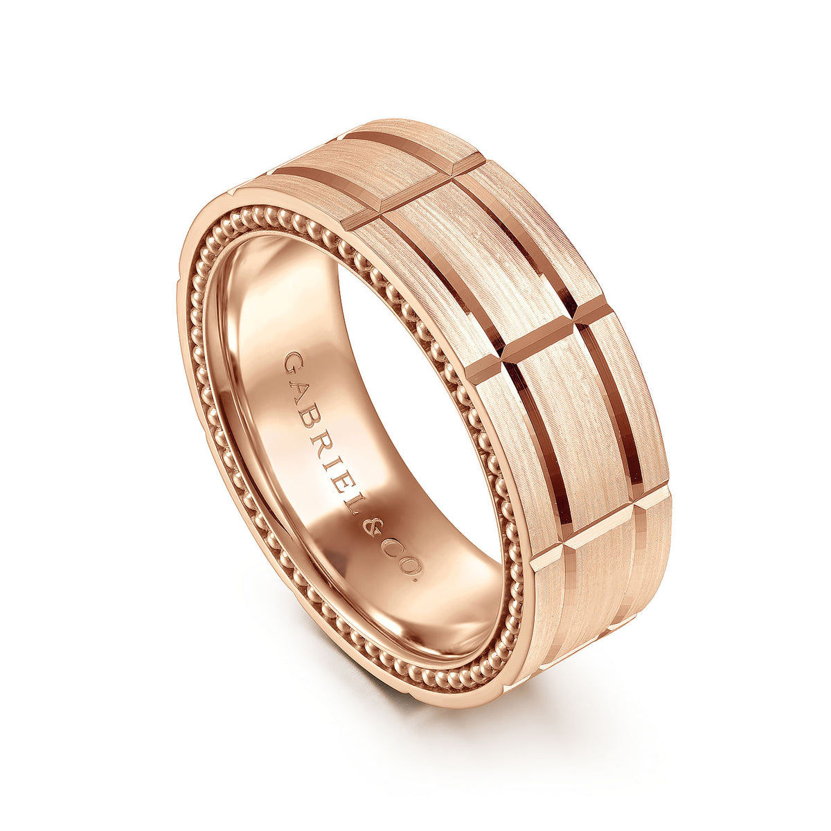 14K Rose Gold 8mm Mens Wedding Band in Satin Finish
