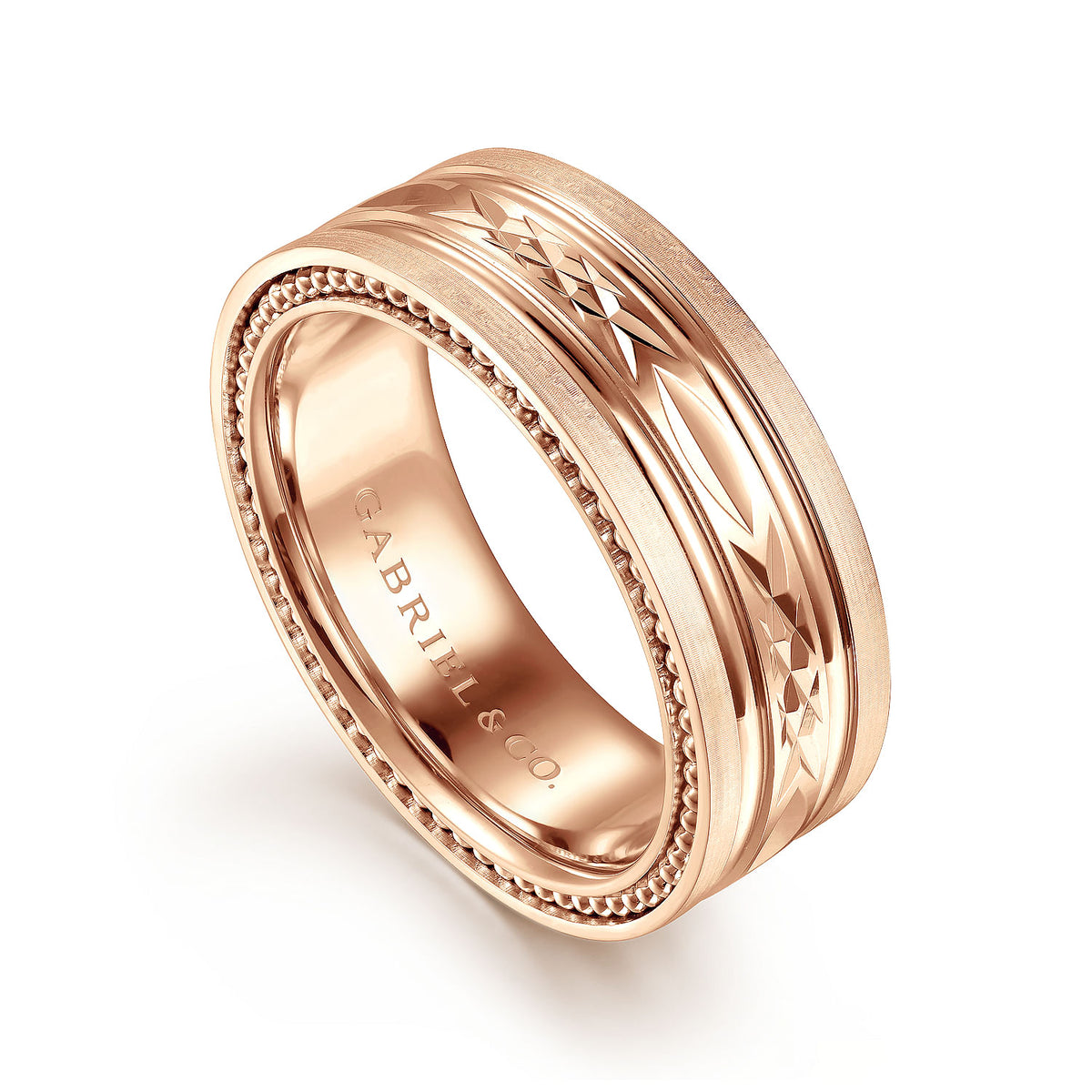 14K Rose Gold 8mm Mens Wedding Band in Satin Finish