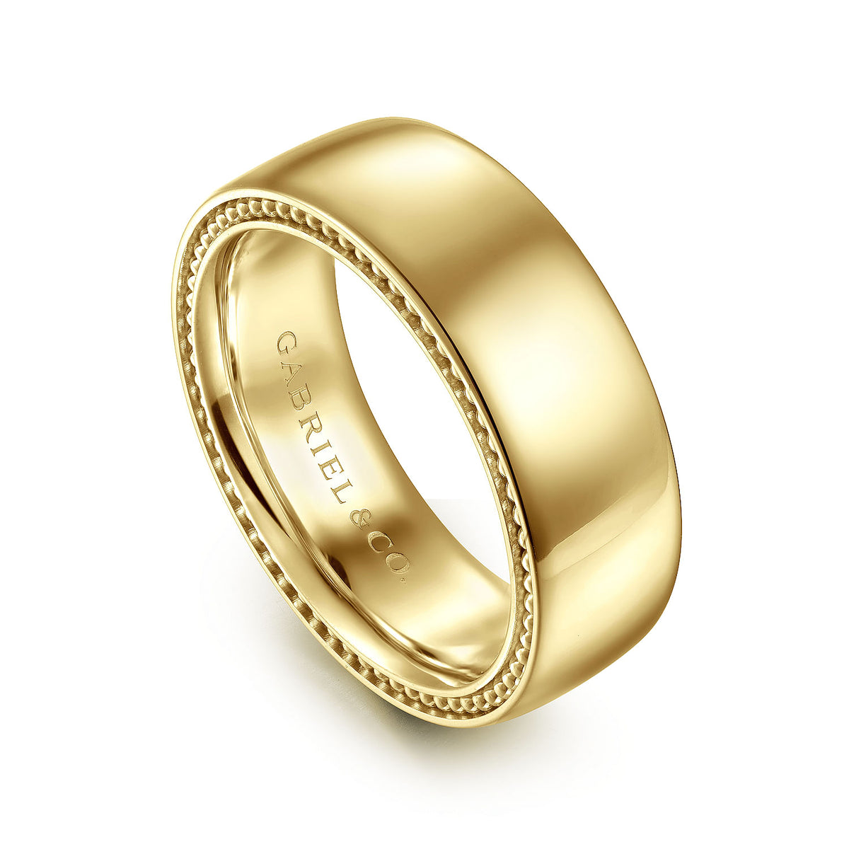 14K Yellow Gold 8mm Mens Wedding Band in High Polished Finish
