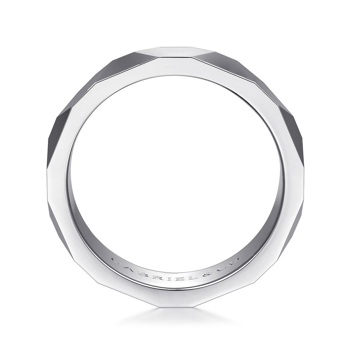 14K White Gold 6mm - Carved Men&#39;s Wedding Band in Satin Finish