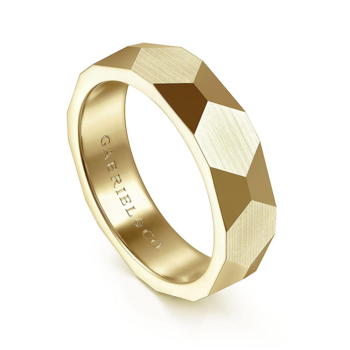 14K Yellow Gold 6mm - Carved Men&#39;s Wedding Band in Satin Finish