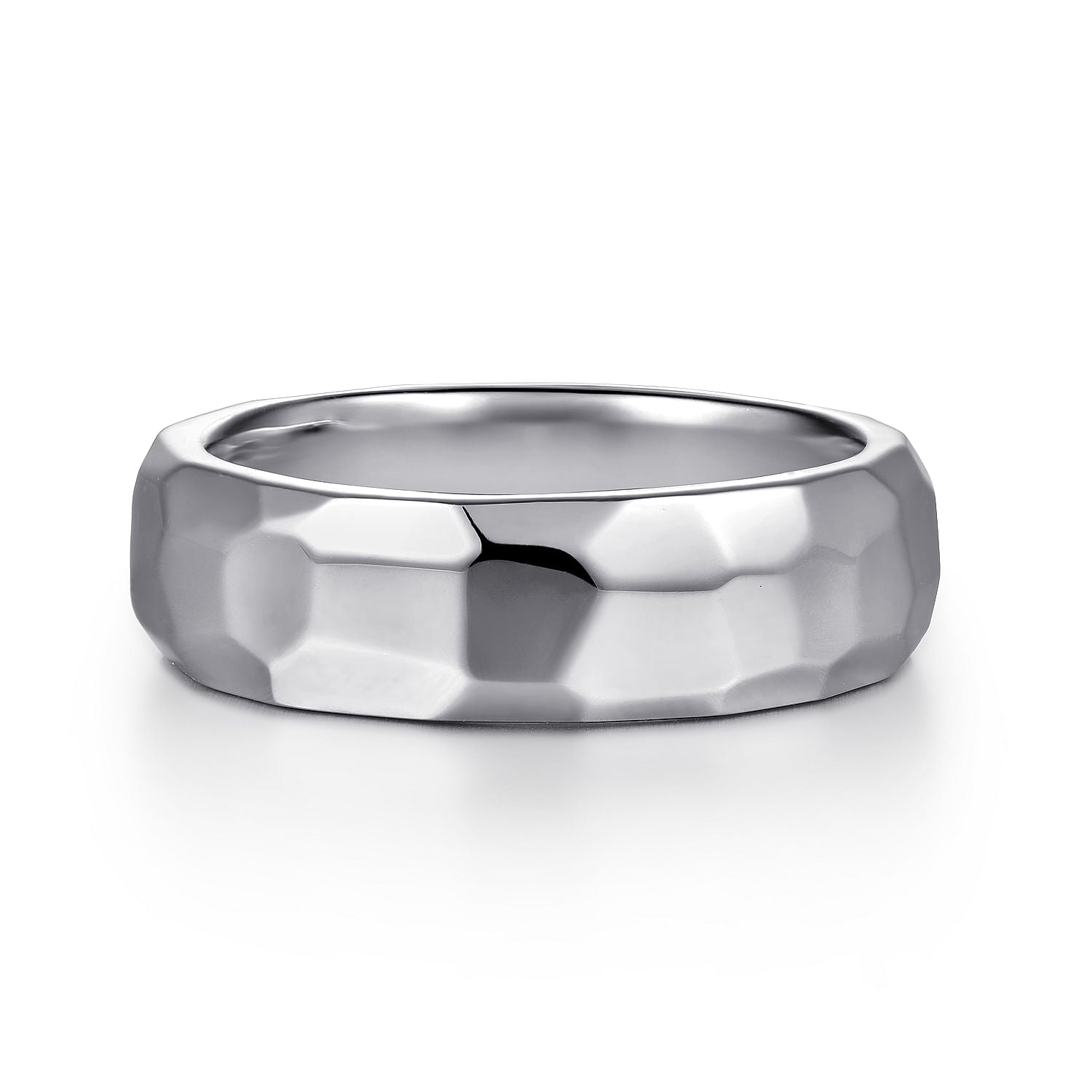 14K White Gold 7mm Mens Wedding Band in High Polished Finish