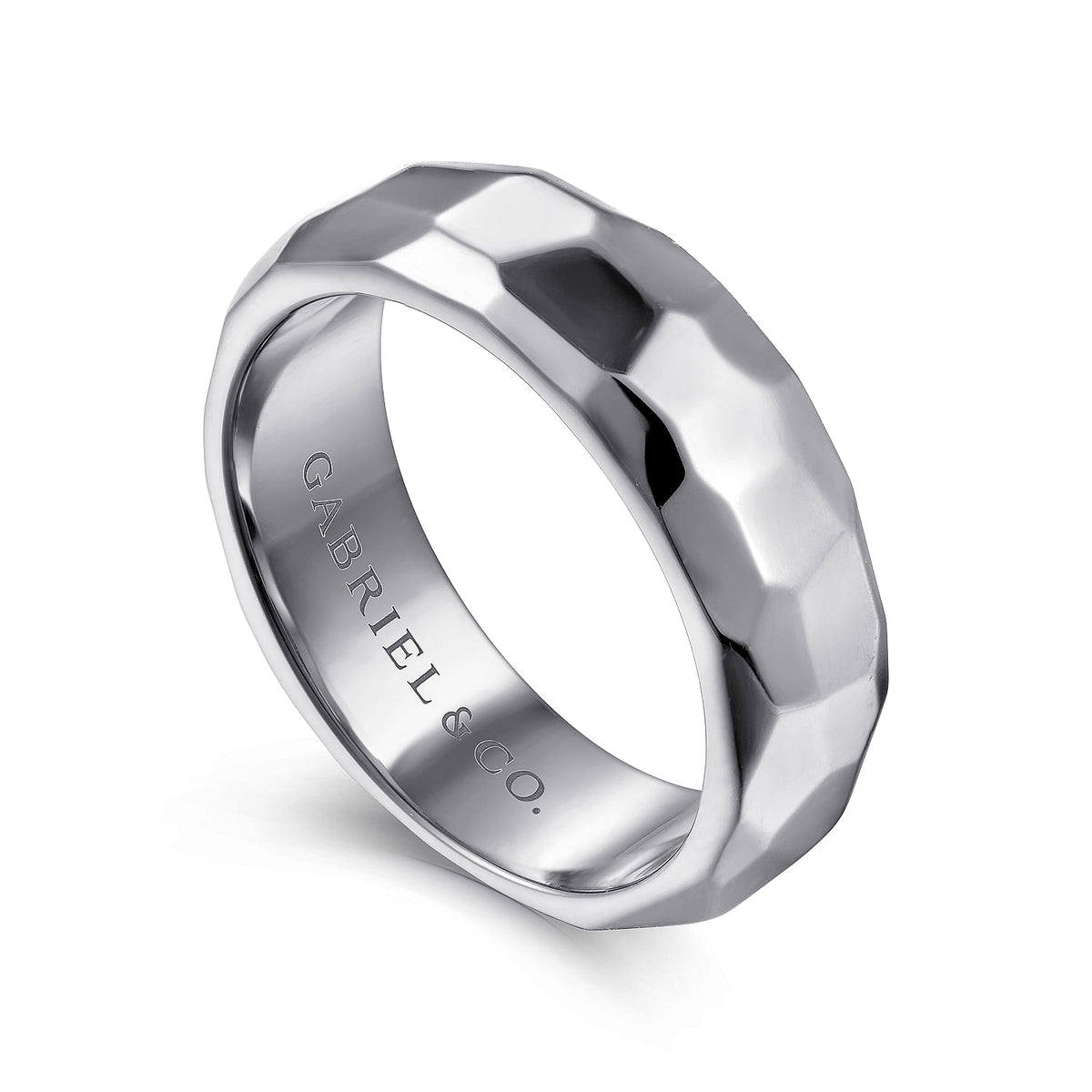 14K White Gold 7mm Mens Wedding Band in High Polished Finish
