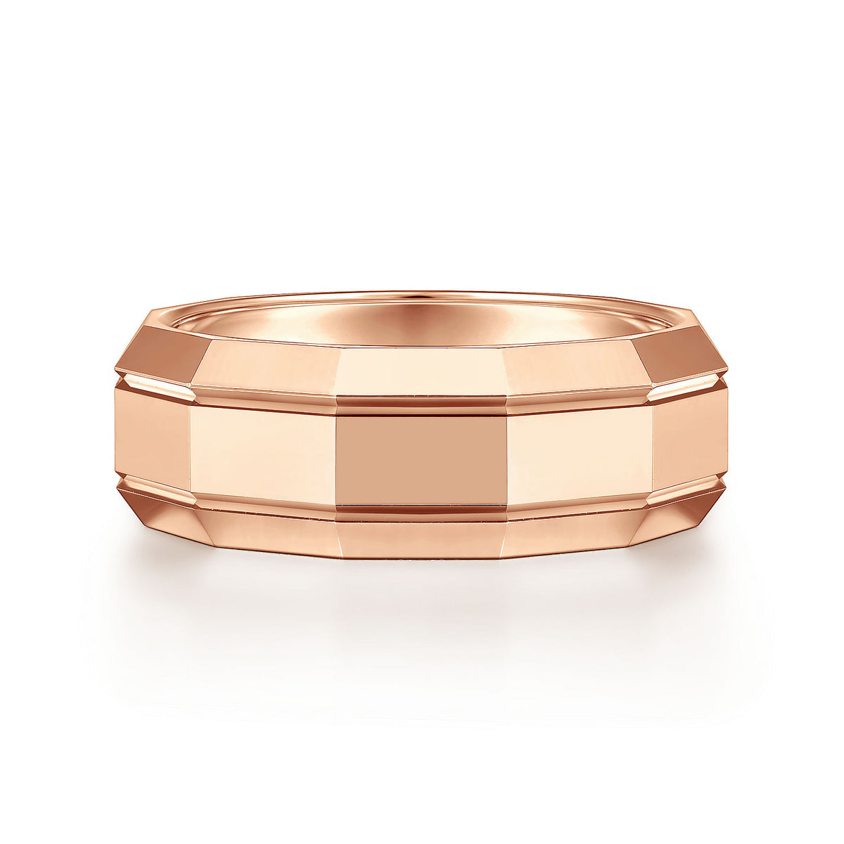 14K Rose Gold 8mm - Angular Men&#39;s Wedding Band in High Polished Finish