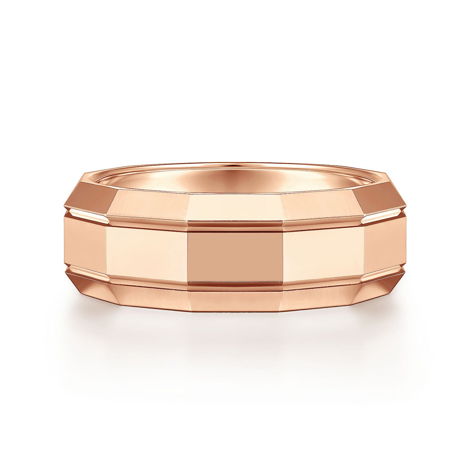 14K Rose Gold 8mm - Angular Men's Wedding Band in High Polished Finish