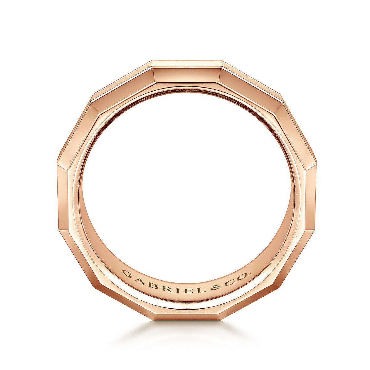 14K Rose Gold 8mm - Angular Men&#39;s Wedding Band in High Polished Finish