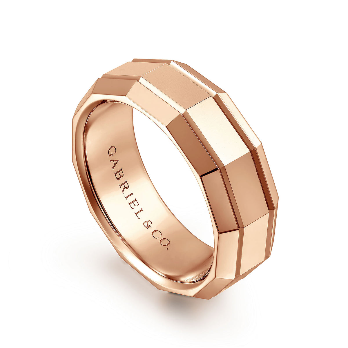 14K Rose Gold 8mm - Angular Men&#39;s Wedding Band in High Polished Finish
