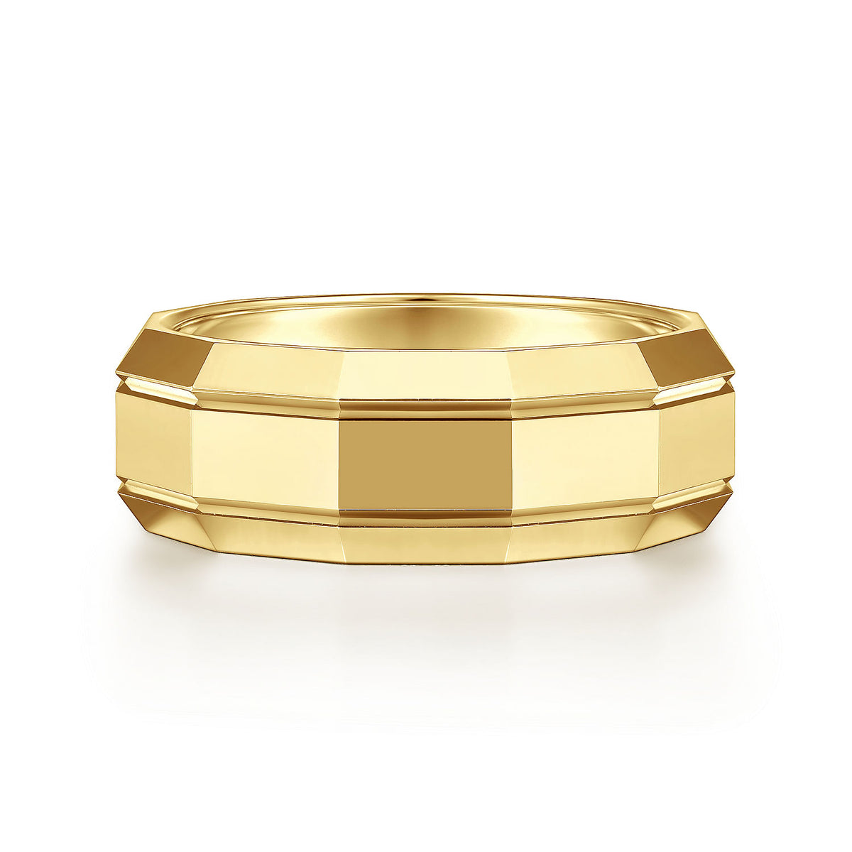 14K Yellow Gold 8mm - Angular Men&#39;s Wedding Band in High Polished Finish