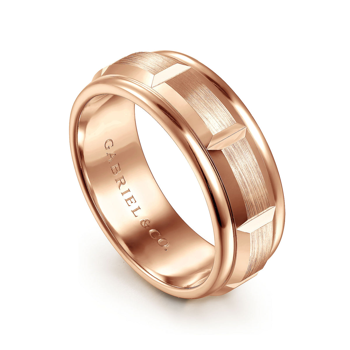14K Rose Gold 8mm Mens Wedding Band in Satin Finish