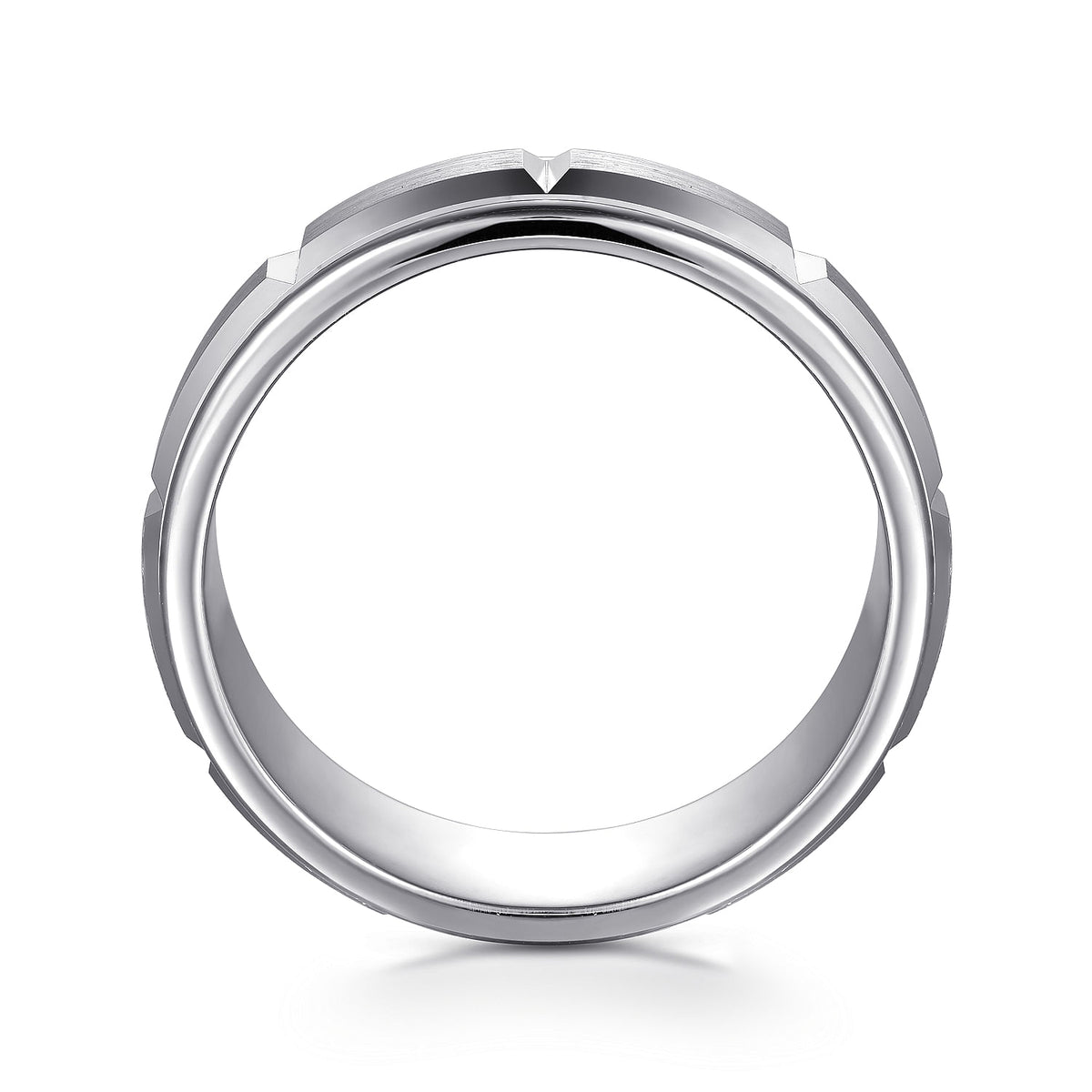 14K White Gold 8mm - Carved Station Men&#39;s Wedding Band in Satin Finish