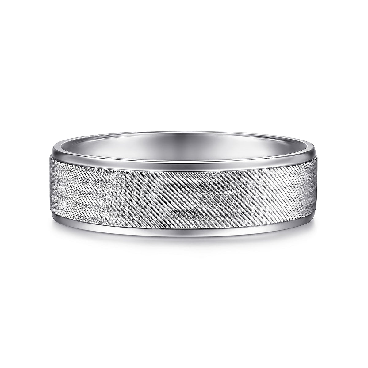 14K White Gold 6mm - Men&#39;s Wedding Band in Brushed Finish