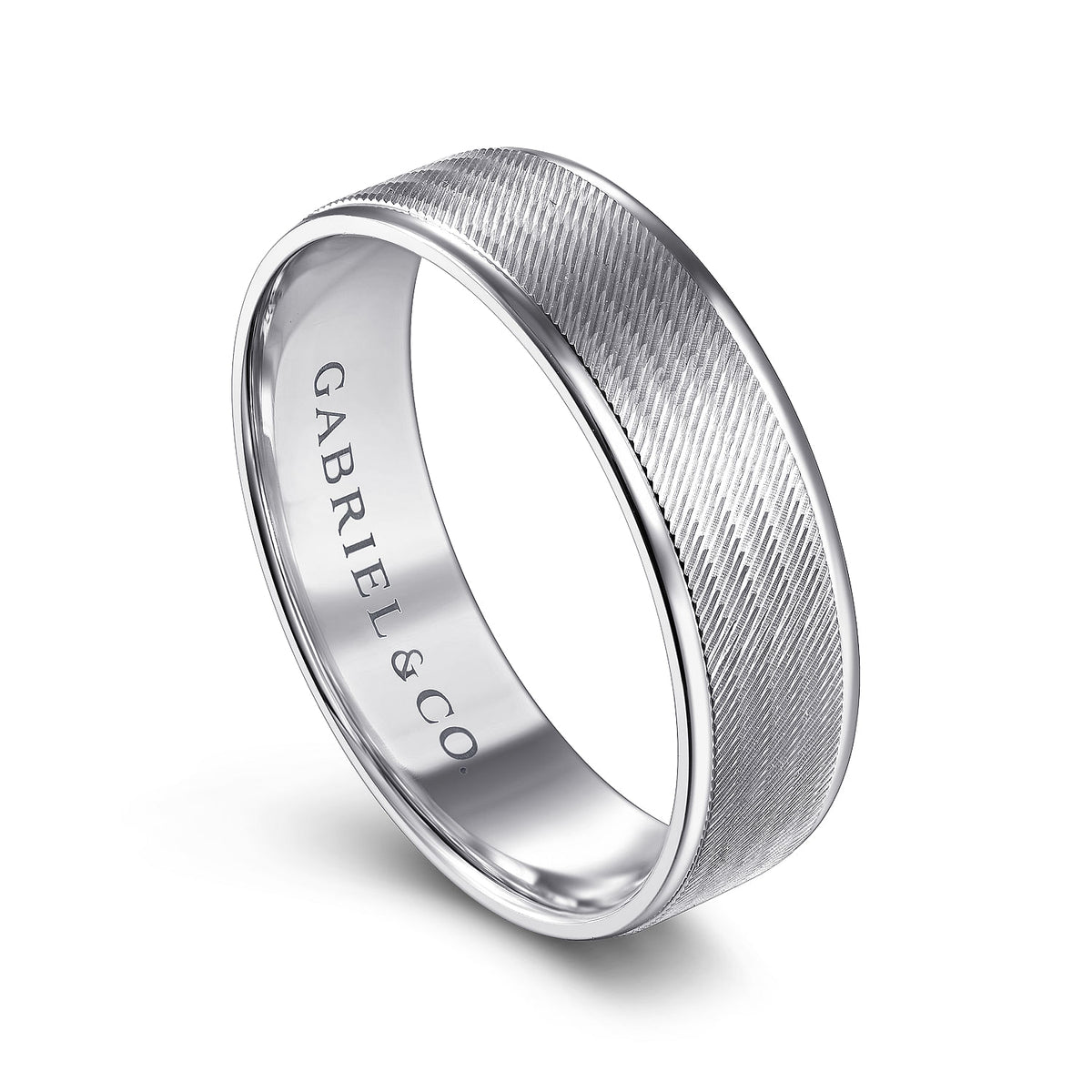 14K White Gold 6mm - Men&#39;s Wedding Band in Brushed Finish