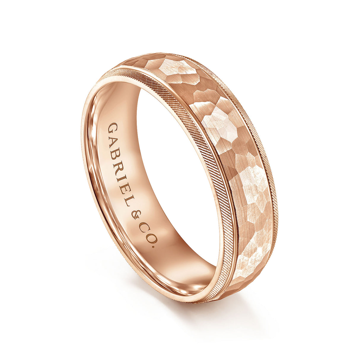 14K Rose Gold 6mm - Men&#39;s Wedding Band in Hammered Finish