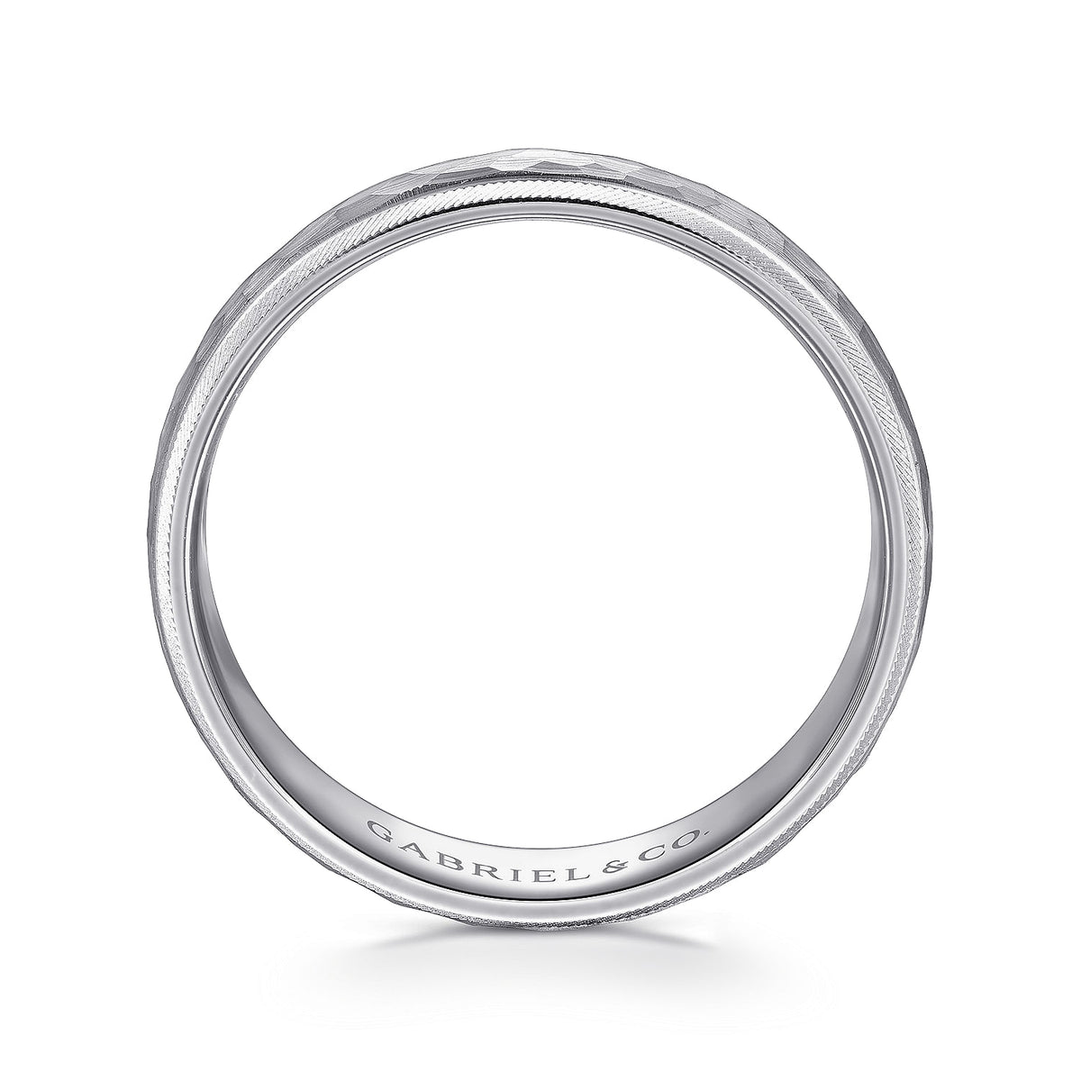 14K White Gold 6mm - Men&#39;s Wedding Band in Hammered Finish