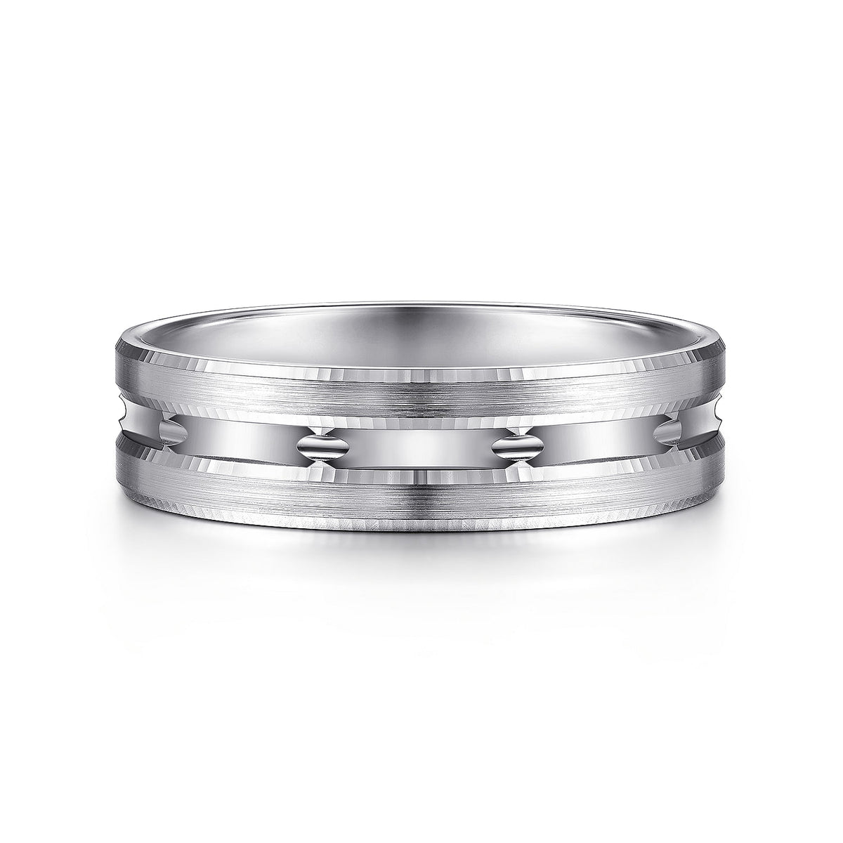 14K White Gold 6mm - Carved Men&#39;s Wedding Band in Satin Finish