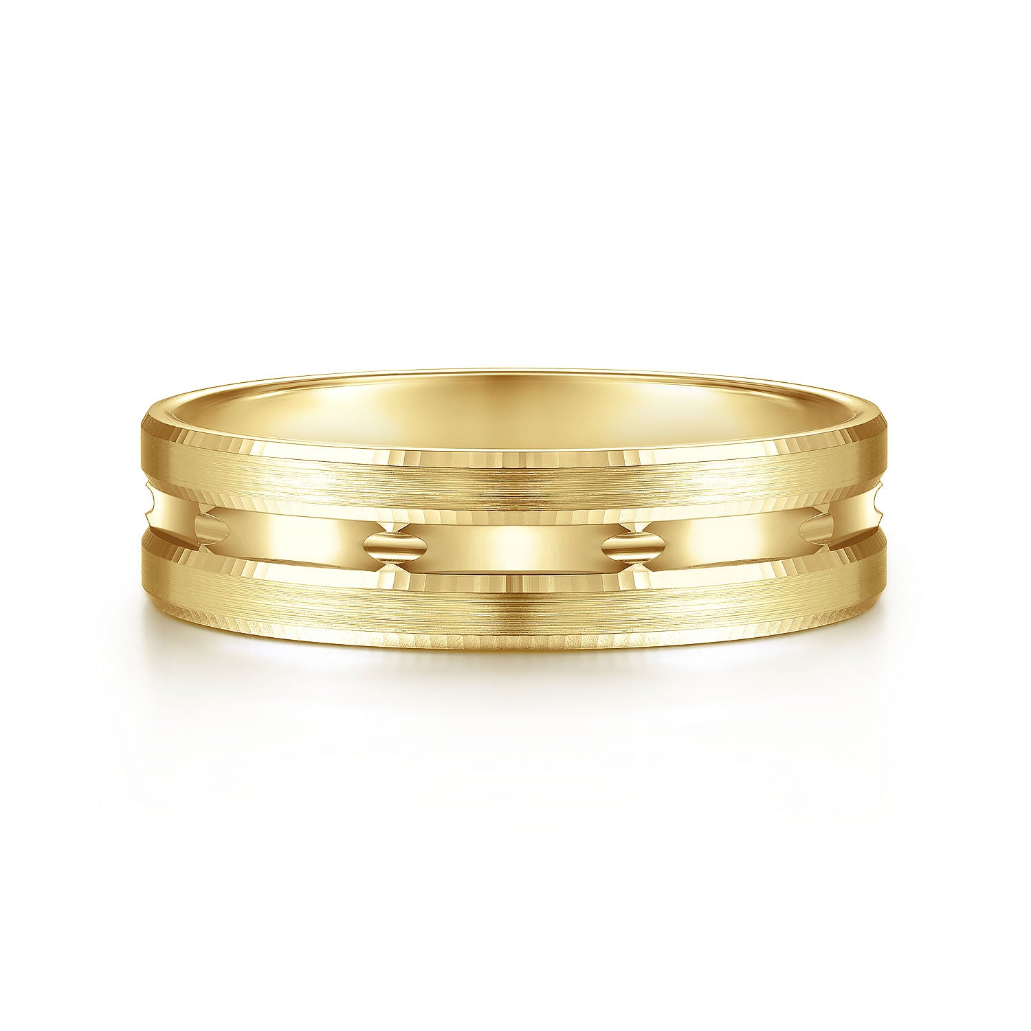 14K Yellow Gold 6mm - Carved Men's Wedding Band in Satin Finish