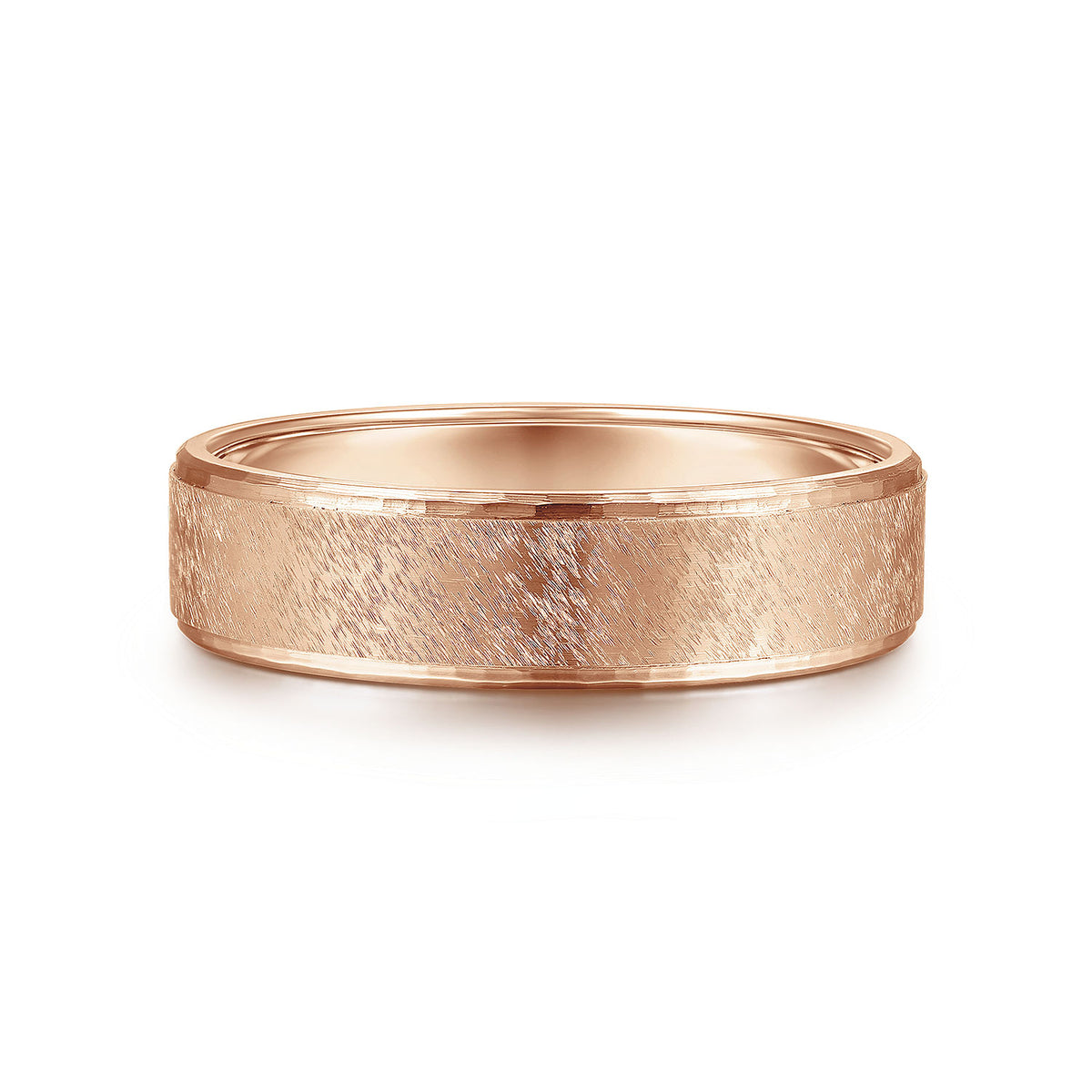 14K Rose Gold 6mm - Men&#39;s Wedding Band in Horizontal Brush Finish