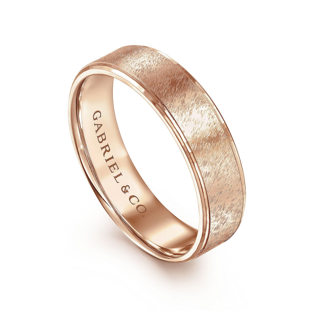 14K Rose Gold 6mm - Men&#39;s Wedding Band in Horizontal Brush Finish