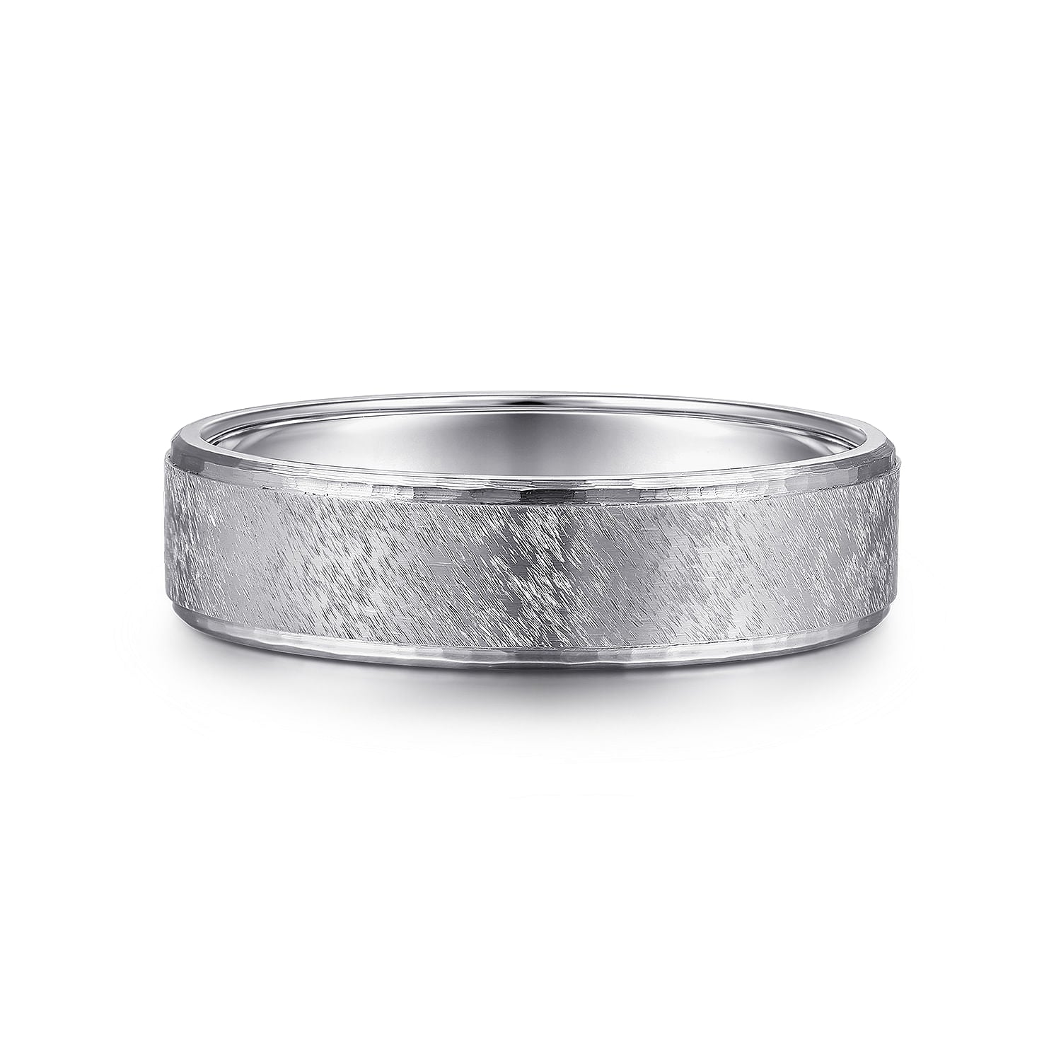 14K White Gold 6mm - Men's Wedding Band in Horizontal Brush Finish