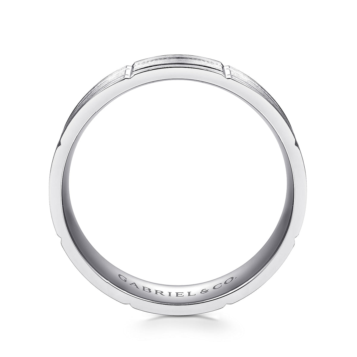 14K White Gold 6mm - Checkerboard Pattern Men&#39;s Wedding Band in Satin Finish