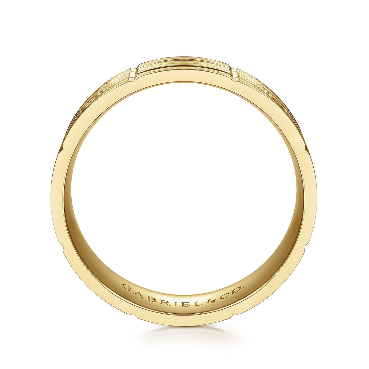 14K Yellow Gold 6mm - Checkerboard Pattern Men&#39;s Wedding Band in Satin Finish