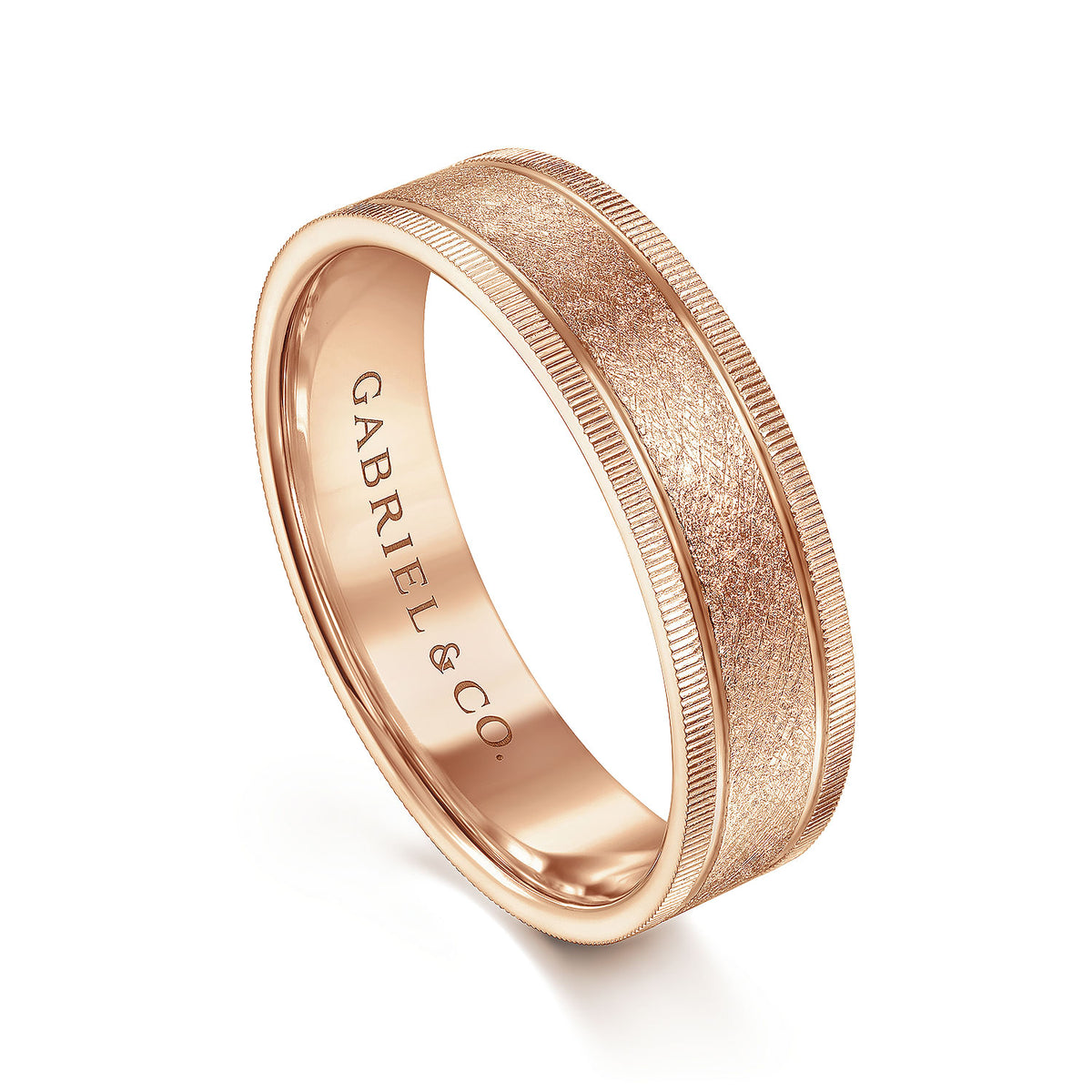 14K Rose Gold 6mm - Men&#39;s Wedding Band in Sandblast Finish