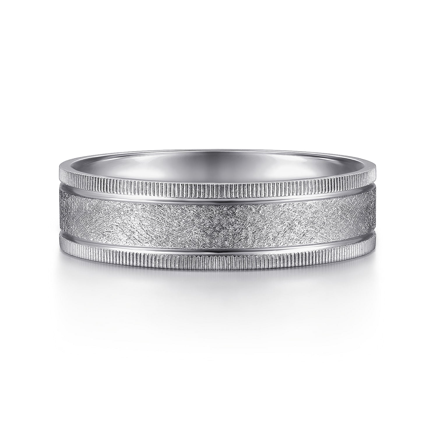 14K White Gold 6mm - Men's Wedding Band in Sandblast Finish