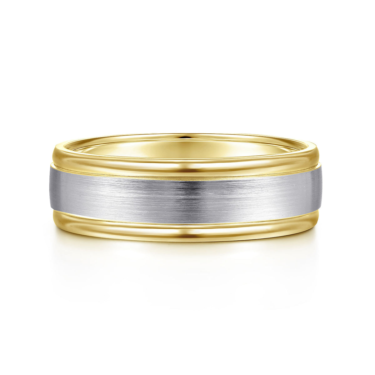 14K White-Yellow Gold 7mm - Two Tone Men&#39;s Wedding Band in Satin Finish