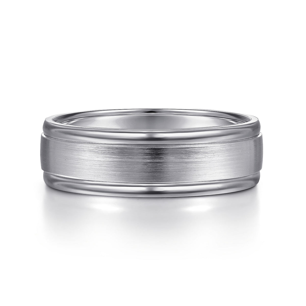 14K White Gold 7mm - Men&#39;s Wedding Band in Satin Finish