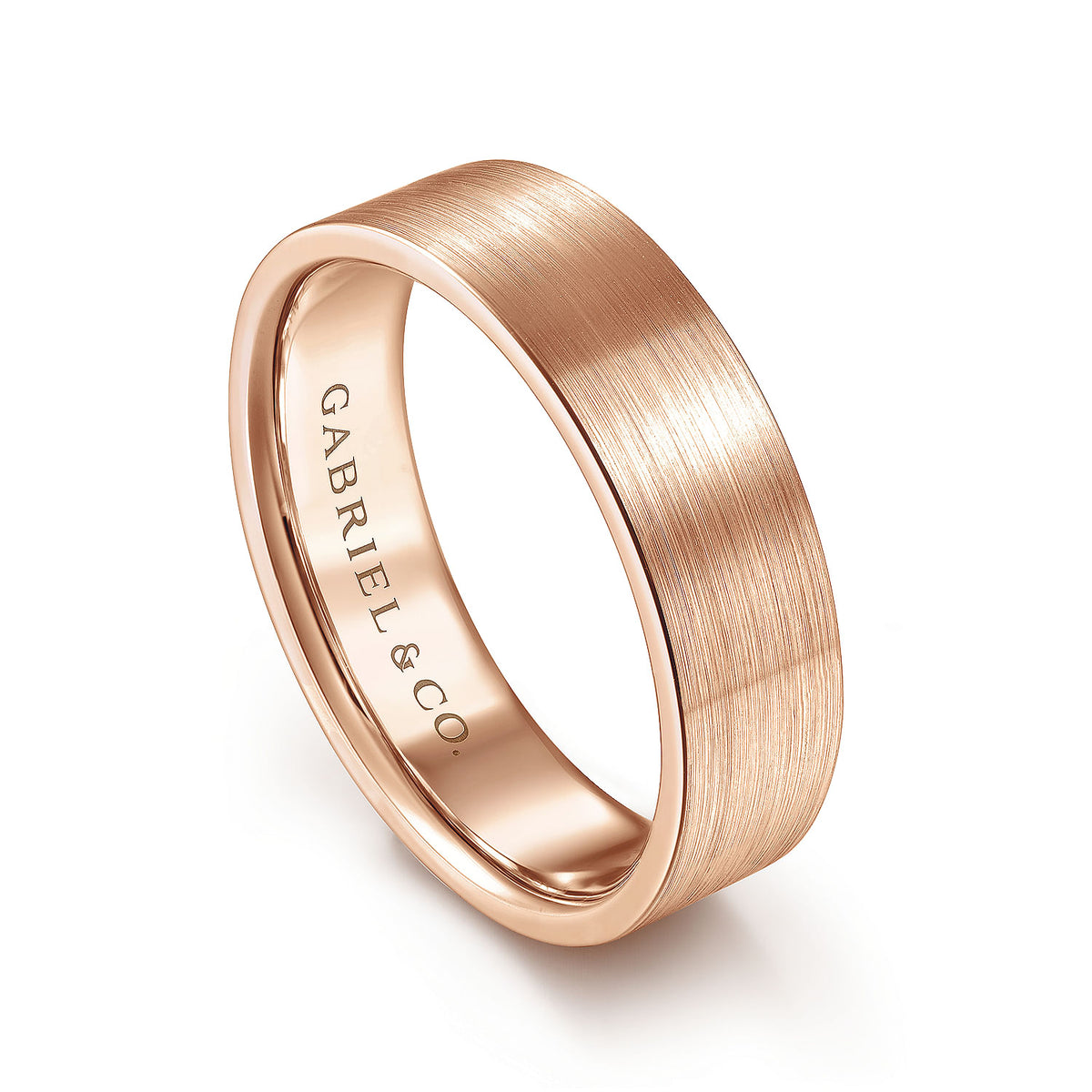 14K Rose Gold 6mm - Flat Men&#39;s Wedding Band in Satin Finish