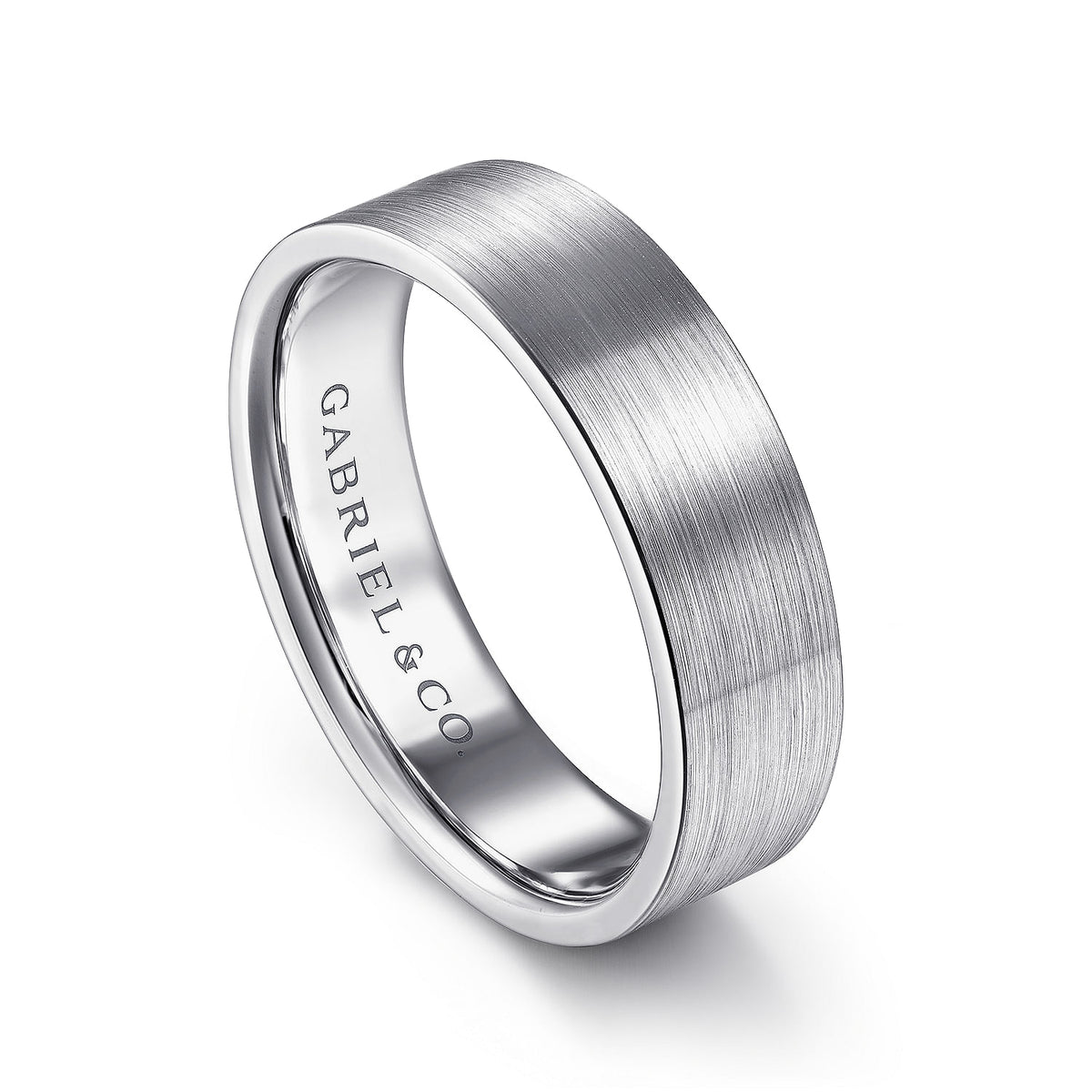 14K White Gold 6mm - Flat Men&#39;s Wedding Band in Satin Finish