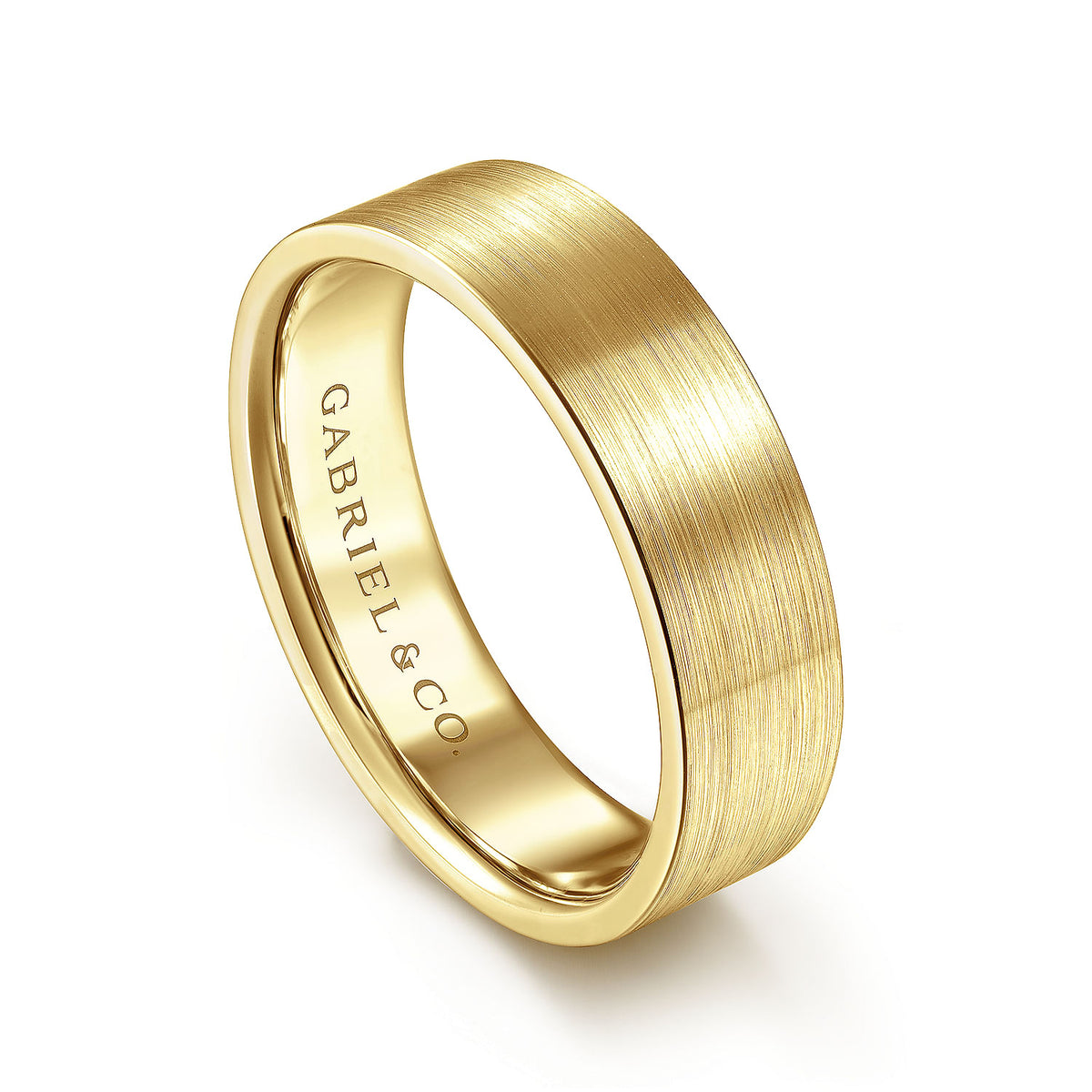 14K Yellow Gold 6mm - Flat Men&#39;s Wedding Band in Satin Finish
