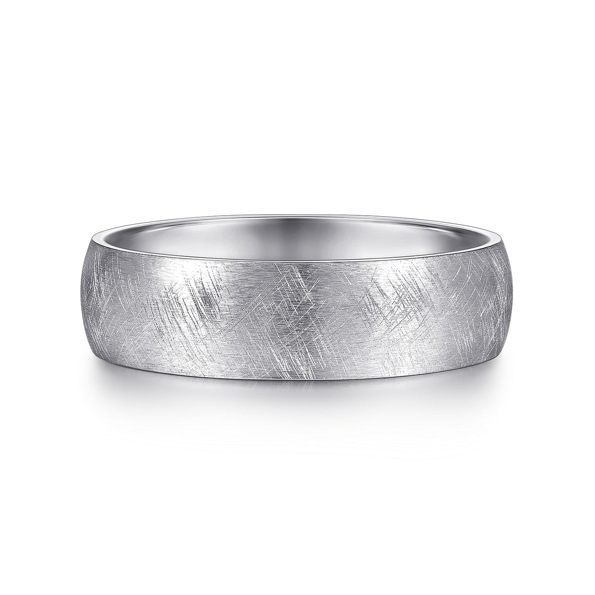 14K White Gold 6mm - Men&#39;s Wedding Band in Diamond Brush Finish