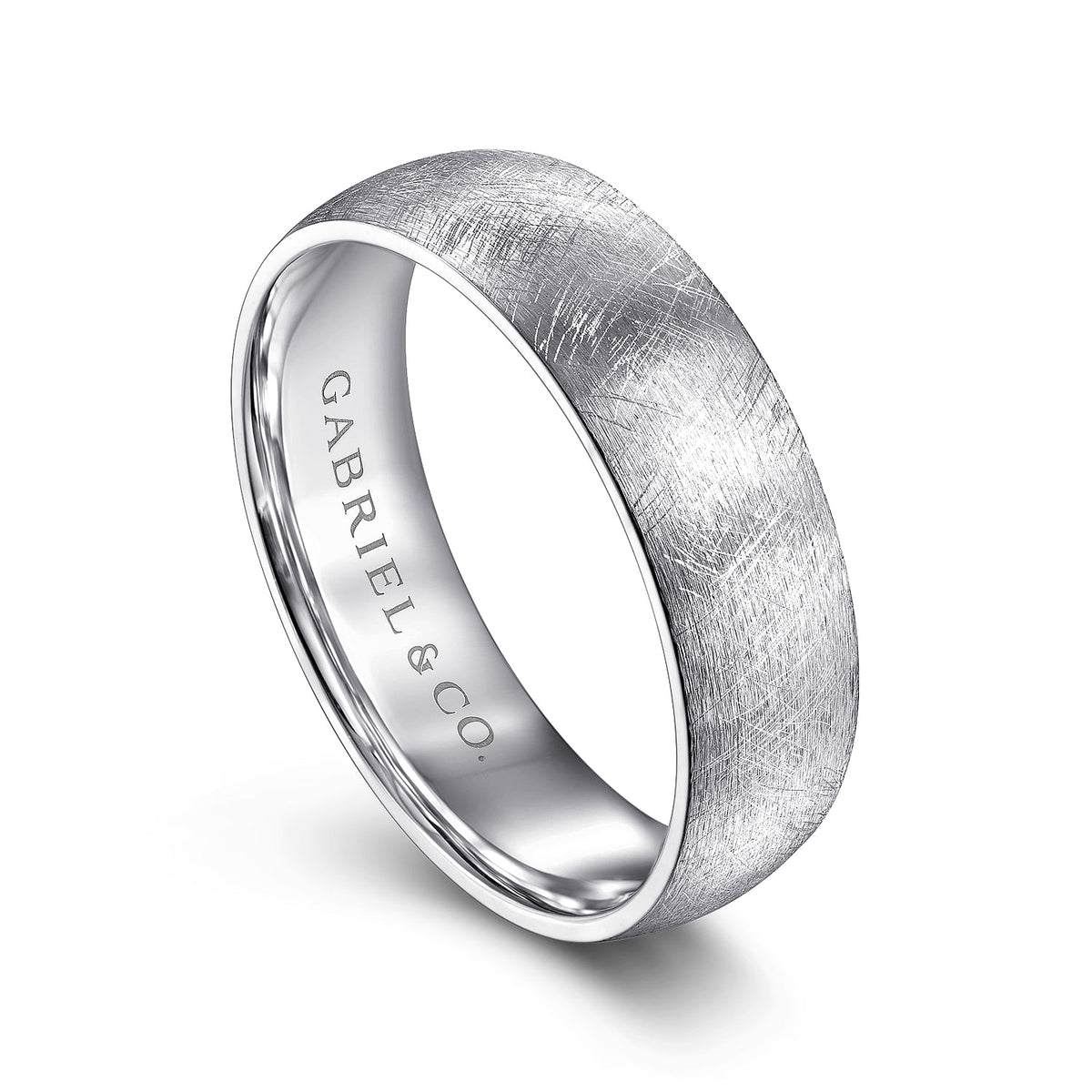 14K White Gold 6mm - Men&#39;s Wedding Band in Diamond Brush Finish