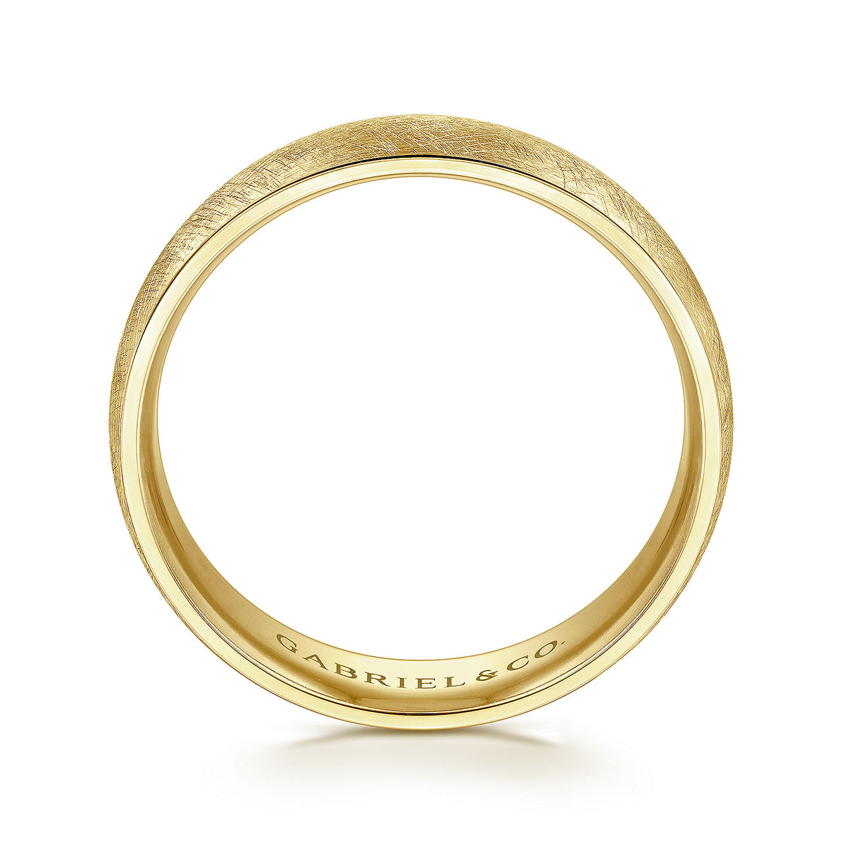 14K Yellow Gold 6mm - Men&#39;s Wedding Band in Diamond Brush Finish