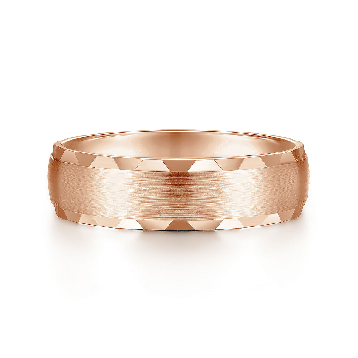 14K Rose Gold 6mm - Satin Finish Men&#39;s Wedding Band with Carved Edge