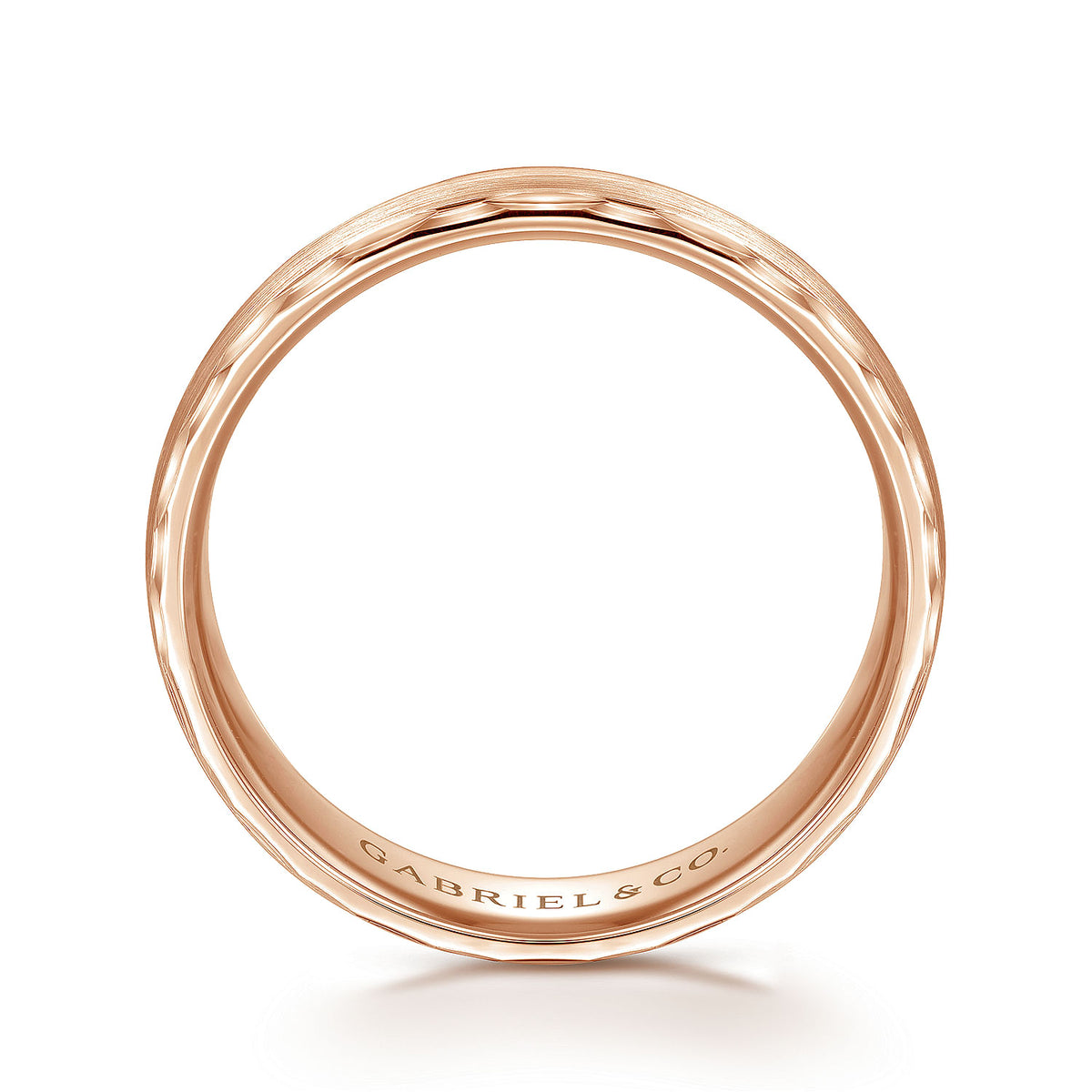 14K Rose Gold 6mm - Satin Finish Men&#39;s Wedding Band with Carved Edge