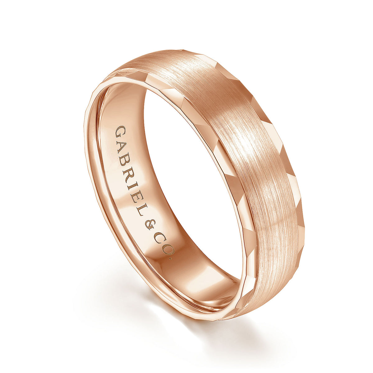 14K Rose Gold 6mm - Satin Finish Men&#39;s Wedding Band with Carved Edge