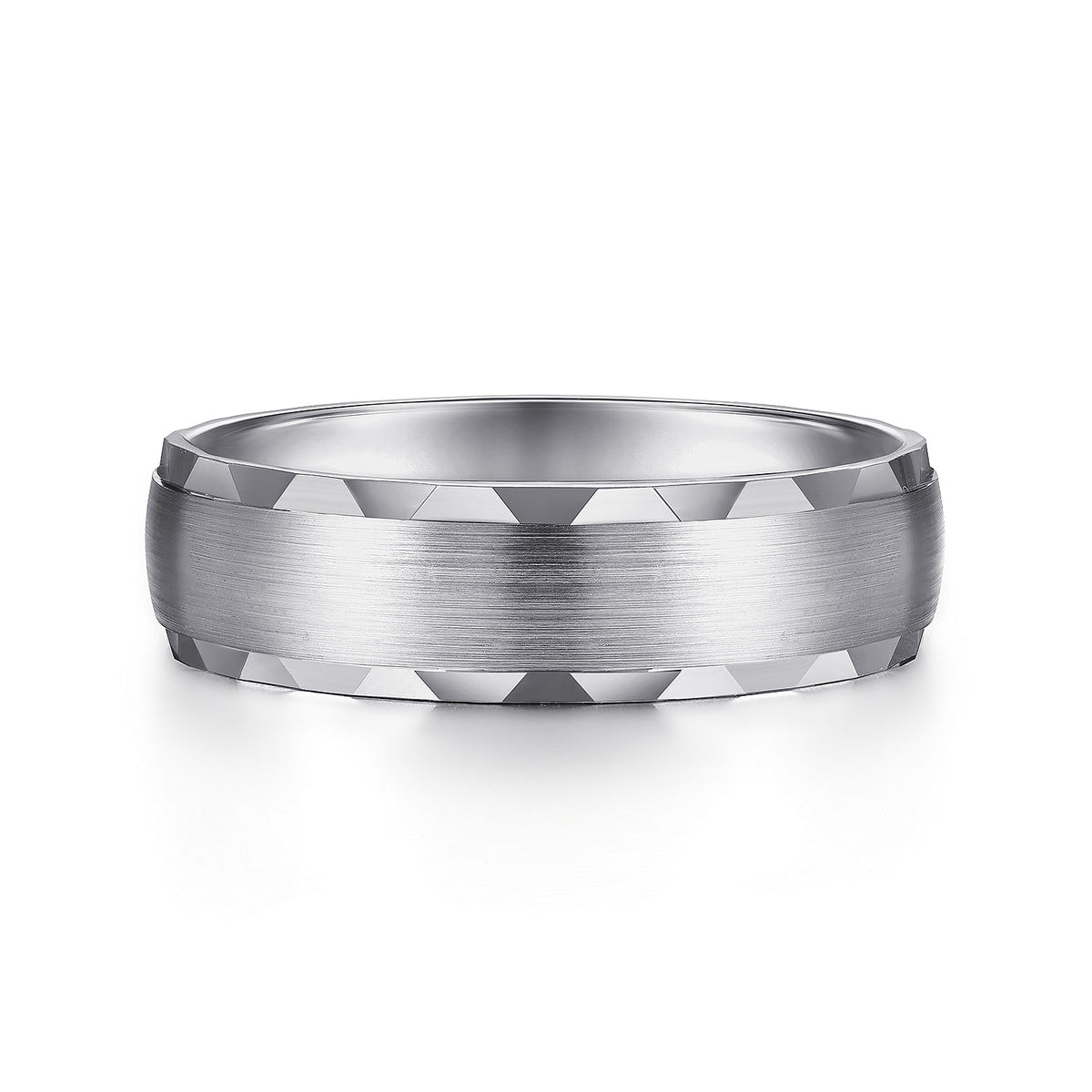 14K White Gold 6mm - Satin Finish Men&#39;s Wedding Band with Carved Edge