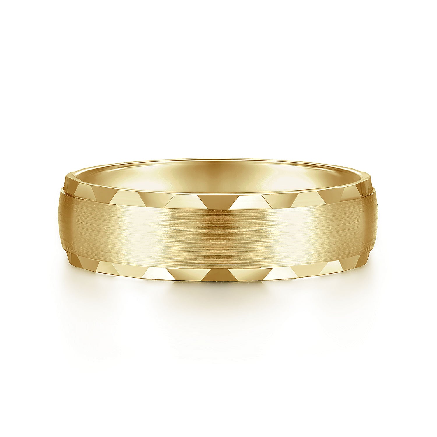 14K Yellow Gold 6mm - Satin Finish Men's Wedding Band with Carved Edge