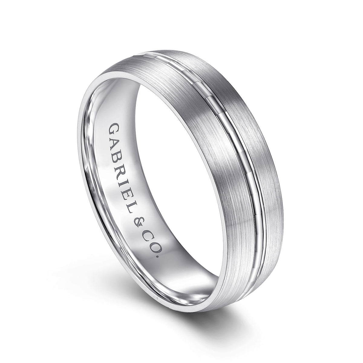 14K White Gold 6mm - Men&#39;s Wedding Band in Satin Finish