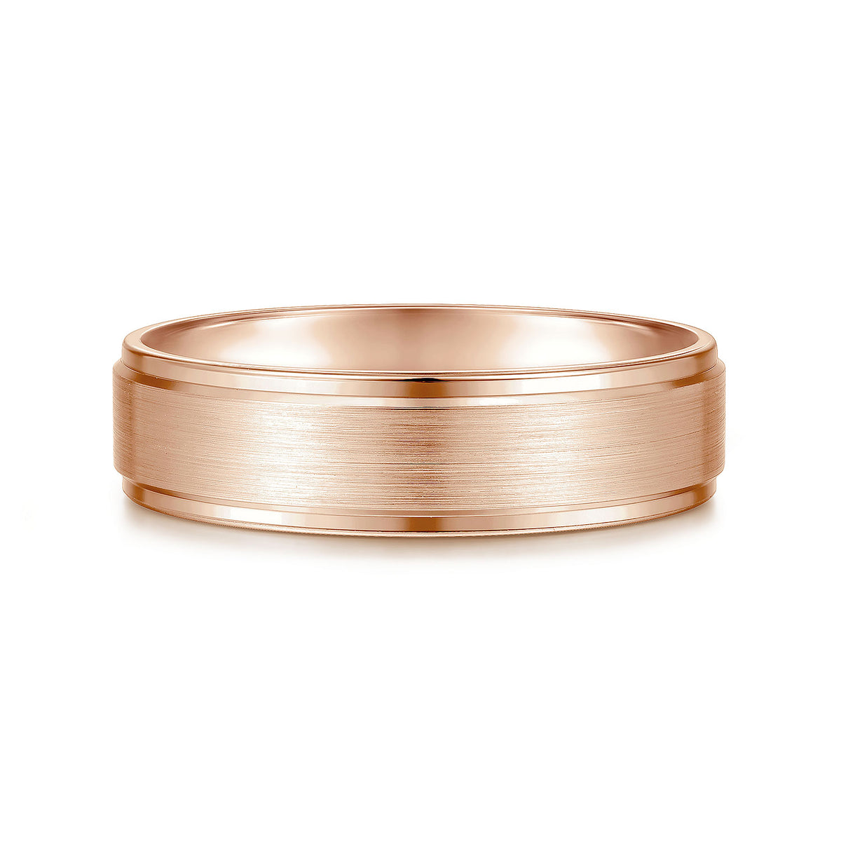 14K Rose Gold 6mm - Beveled Edge Men&#39;s Wedding Band in Satin Finish