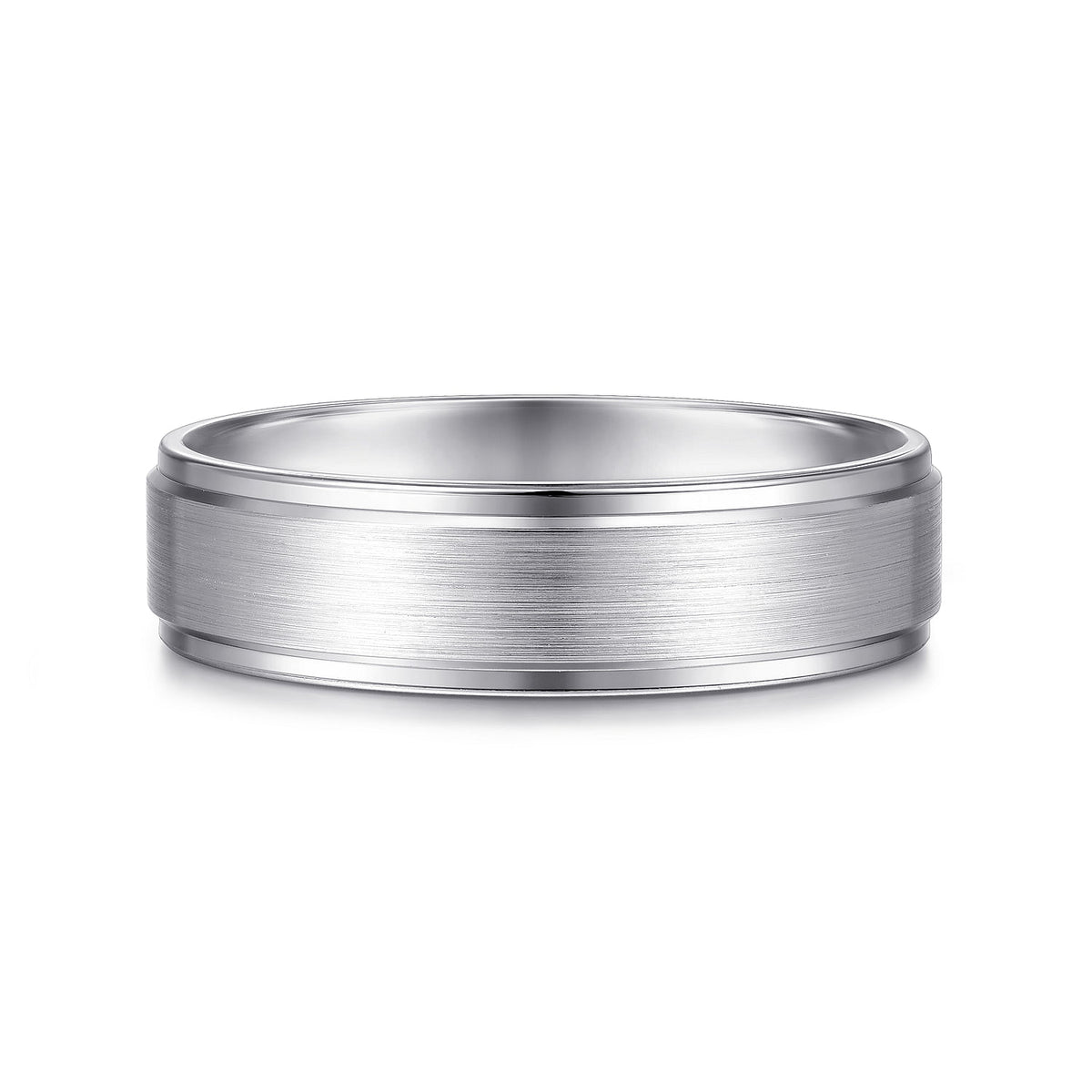 14K White Gold 6mm - Beveled Edge Men&#39;s Wedding Band in Satin Finish