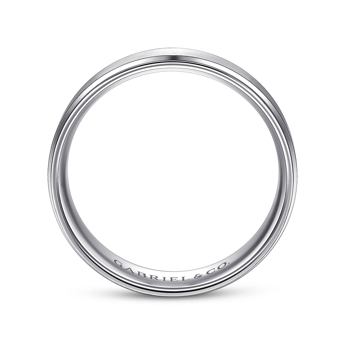 14K White Gold 6mm - Beveled Edge Men&#39;s Wedding Band in Satin Finish