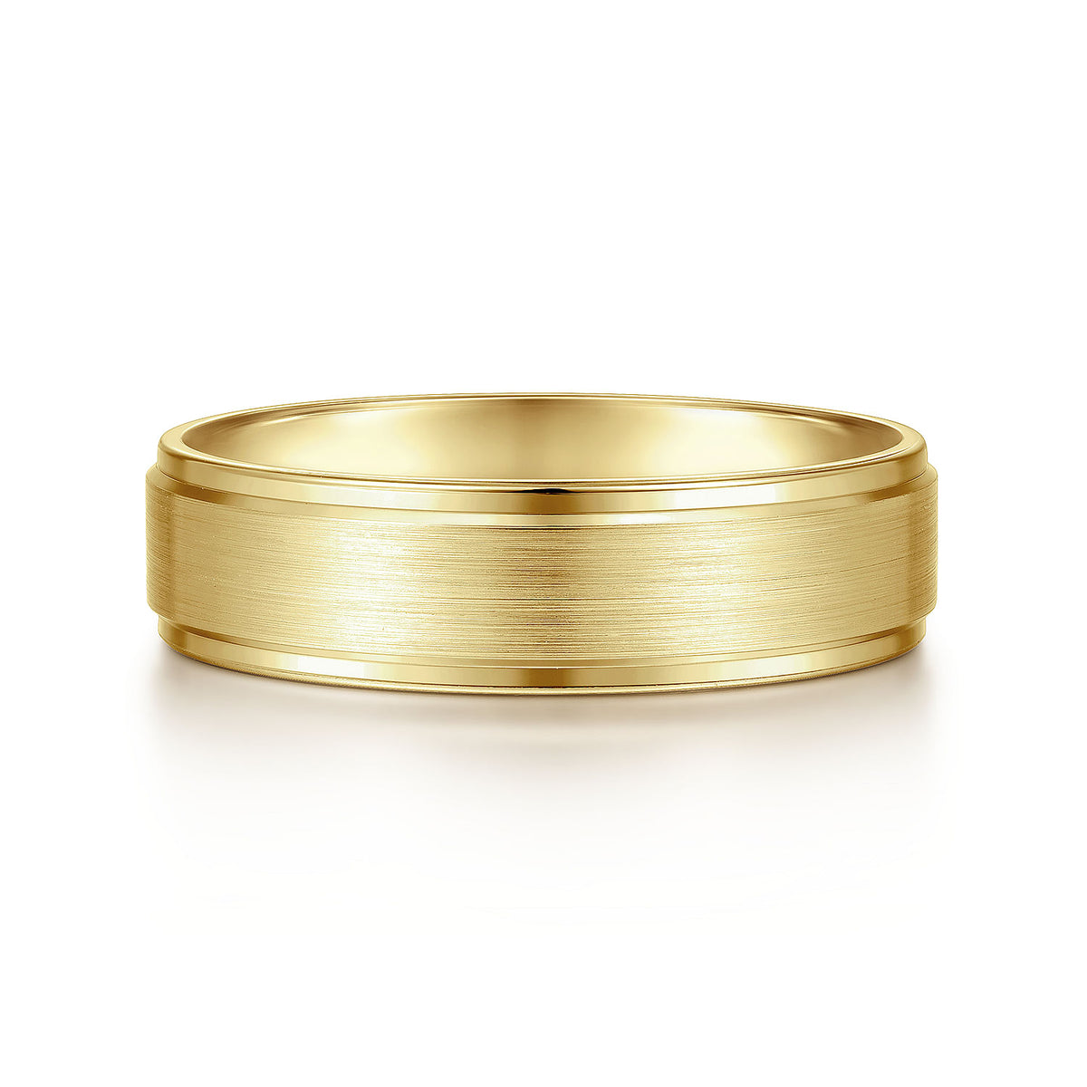 14K Yellow Gold 6mm - Beveled Edge Men&#39;s Wedding Band in Satin Finish