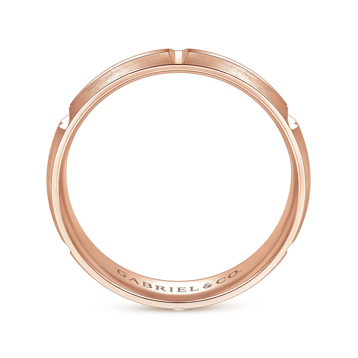 14K Rose Gold 6mm - Carved Station Men&#39;s Wedding Band in Satin Finish